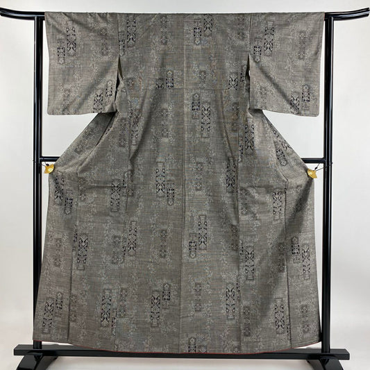 【庫存清倉】 紬織織 身長158cm 袖長62.5cm S 雙層 短冊 草花紋紋 灰茶 純蠶絲 優品級