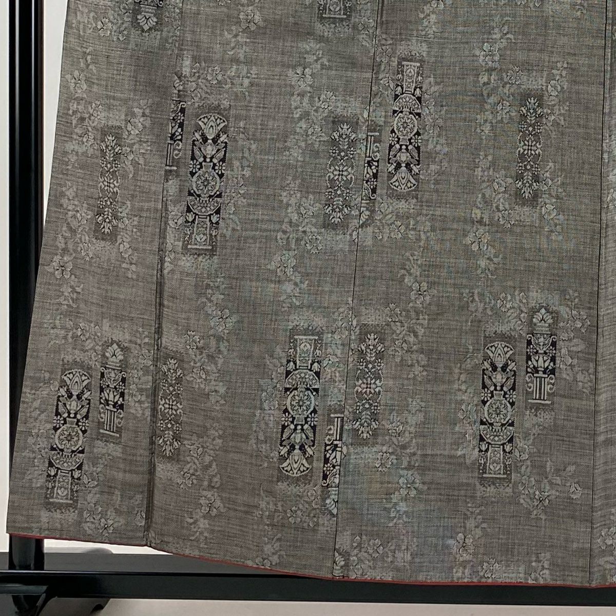 【庫存清倉】 紬織織 身長158cm 袖長62.5cm S 雙層 短冊 草花紋紋 灰茶 純蠶絲 優品級
