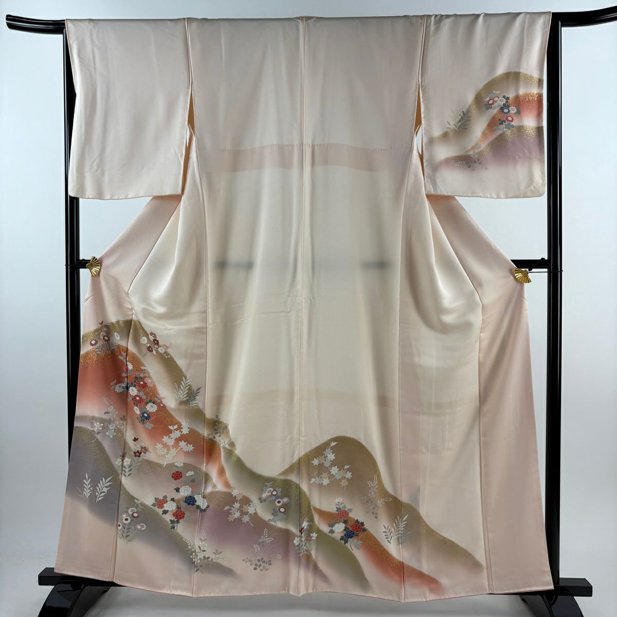 【庫存清倉】訪問服 身長161cm 袖長65cm M 雙層 枝梅花 菊花 金銀彩 漸層 淺粉色 純蠶絲 優品級