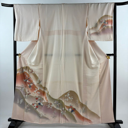 【庫存清倉】訪問服 身長161cm 袖長65cm M 雙層 枝梅花 菊花 金銀彩 漸層 淺粉色 純蠶絲 優品級