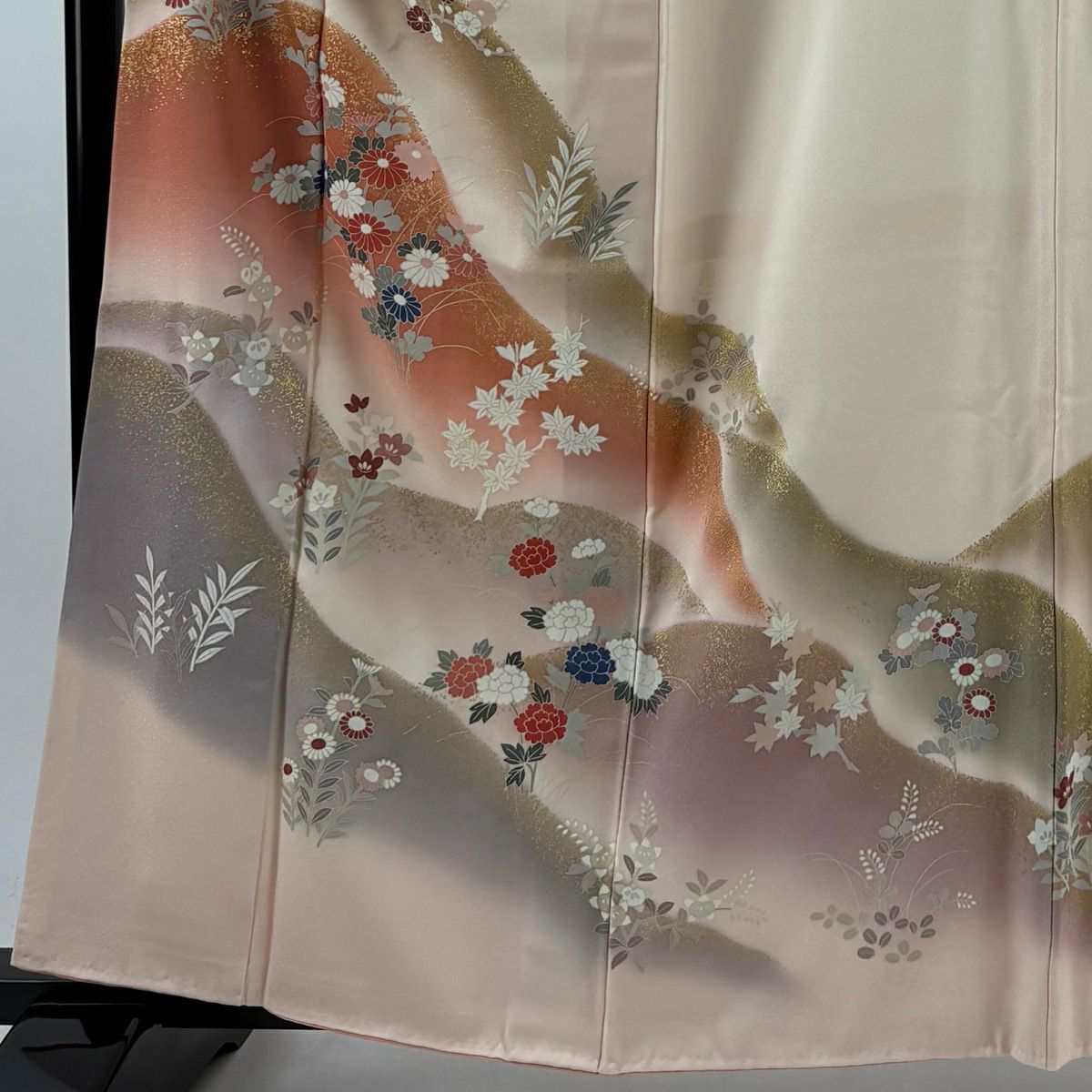 【庫存清倉】訪問服 身長161cm 袖長65cm M 雙層 枝梅花 菊花 金銀彩 漸層 淺粉色 純蠶絲 優品級