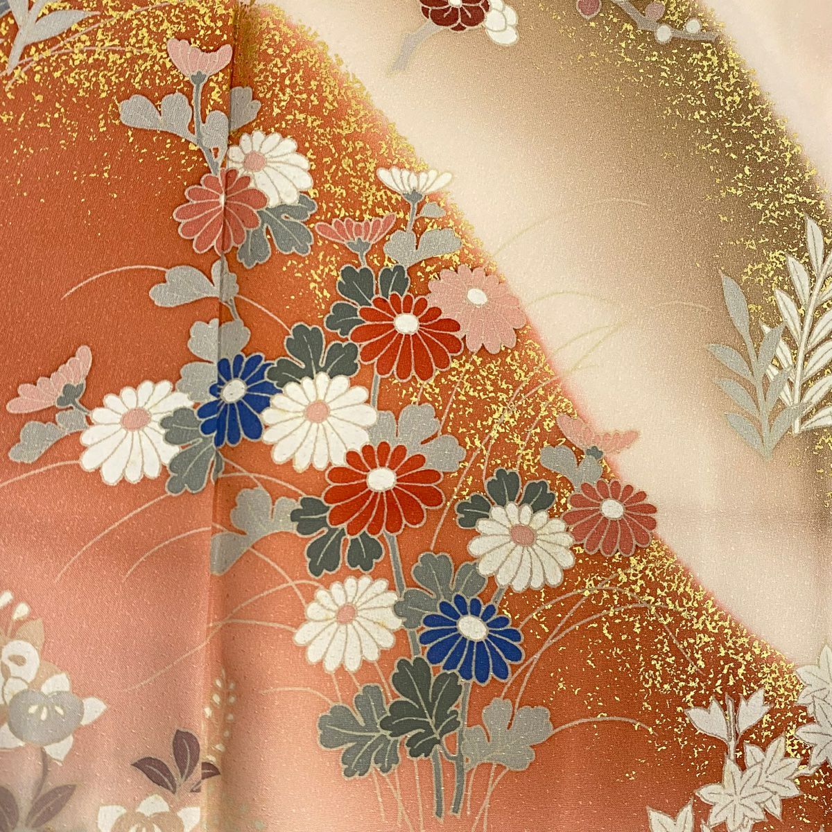 【庫存清倉】訪問服 身長161cm 袖長65cm M 雙層 枝梅花 菊花 金銀彩 漸層 淺粉色 純蠶絲 優品級