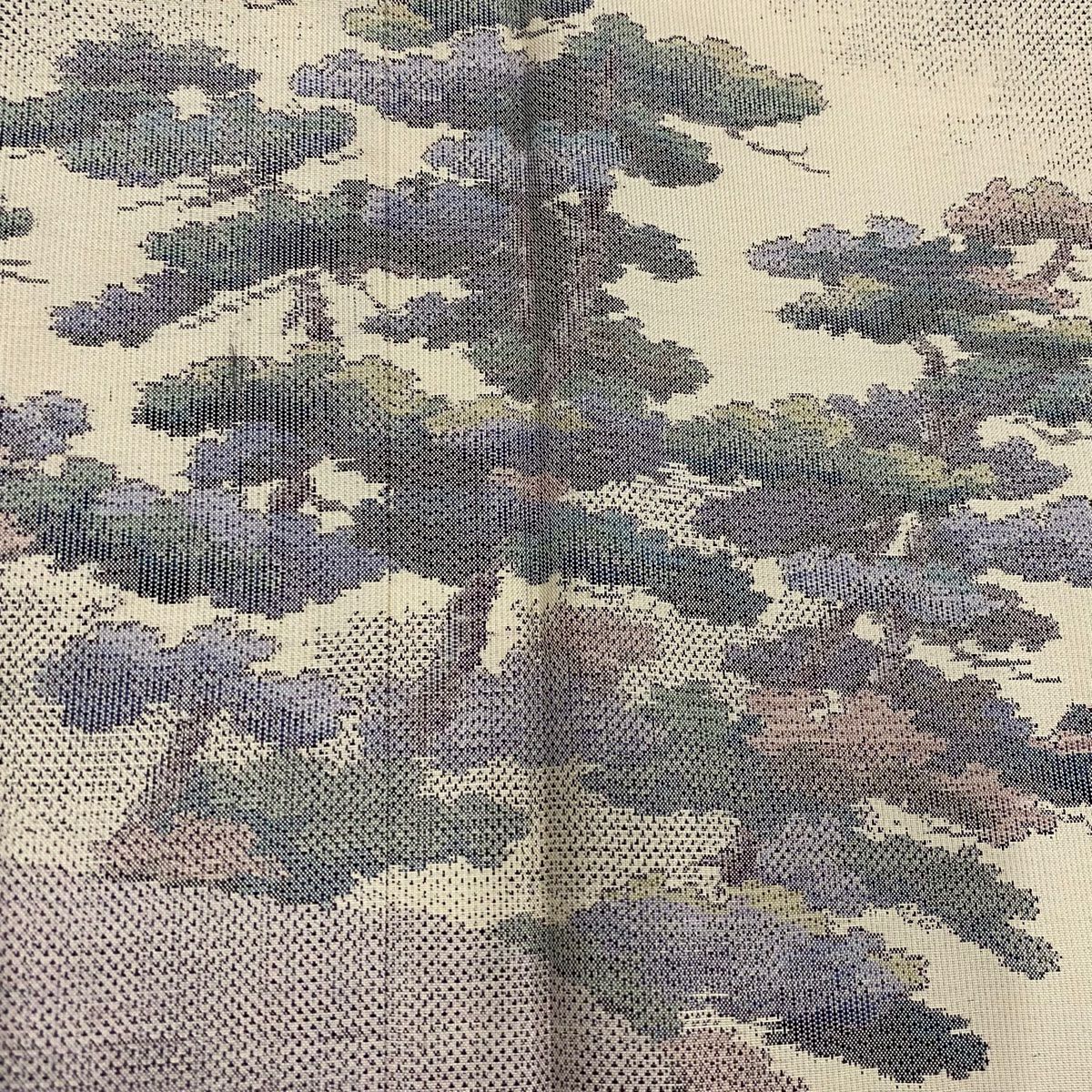 【庫存清倉】 付下 身長162cm 袖長63.5cm S 雙層 紬織織 松樹 鳥 灰紫 純蠶絲 優品級