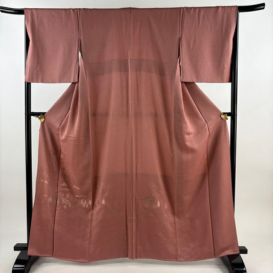【庫存清倉】訪問服 身長163cm 袖長67cm M 雙層 風景 大名行列 刺繡 金糸 粉紅 純蠶絲 優品級