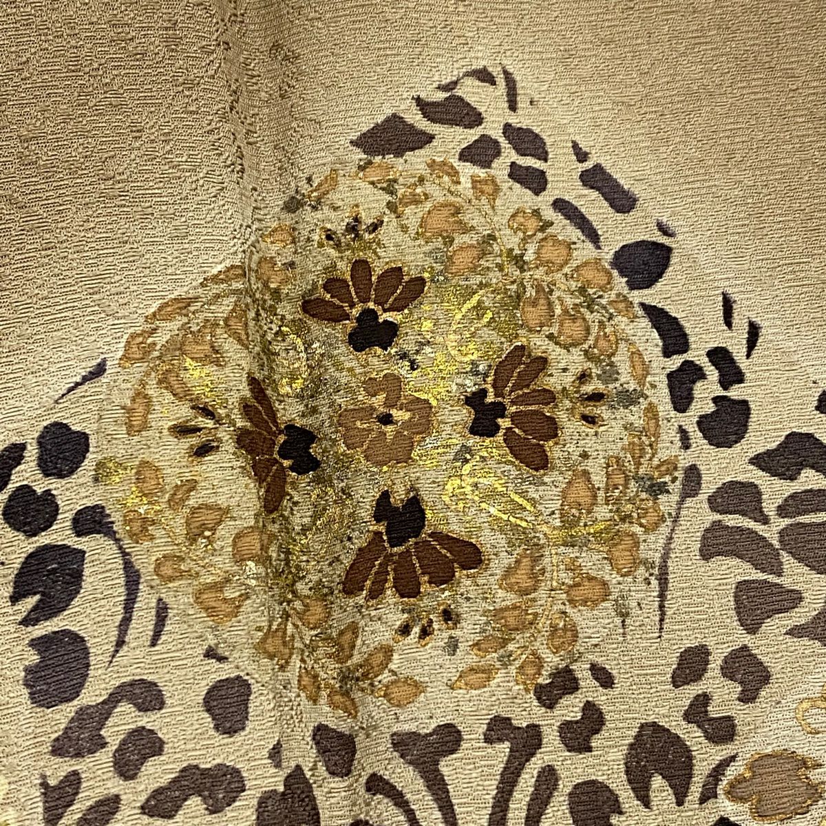 【庫存清倉】 付下 身長156.5cm 袖長65.5cm M 雙層 華紋 草花紋紋 金銀彩 漸層 灰茶 純蠶絲 優品級