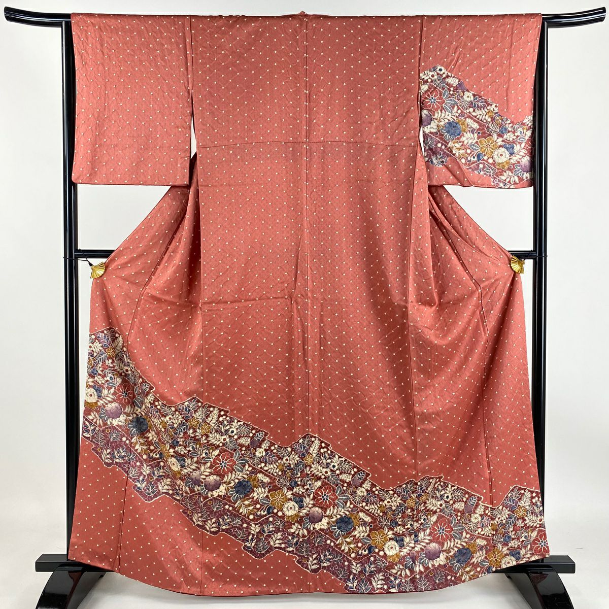 【庫存清倉】訪問服 身長161cm 袖長65cm M 雙層 草花紋紋 點點 絞染 粉紅 純蠶絲 優品級