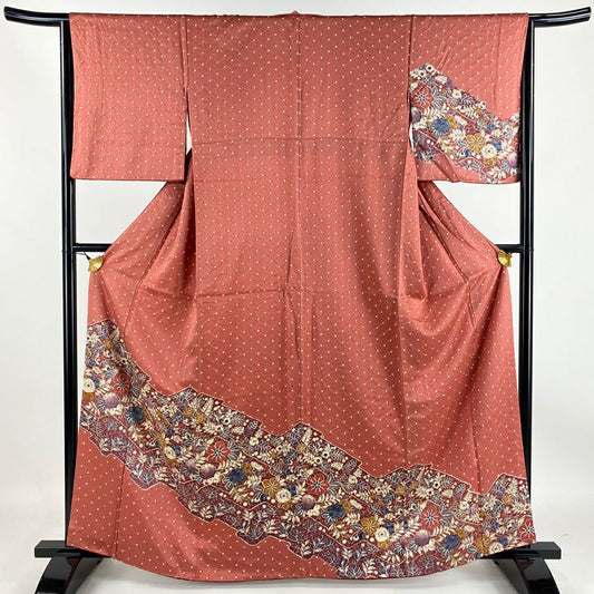 【庫存清倉】訪問服 身長161cm 袖長65cm M 雙層 草花紋紋 點點 絞染 粉紅 純蠶絲 優品級