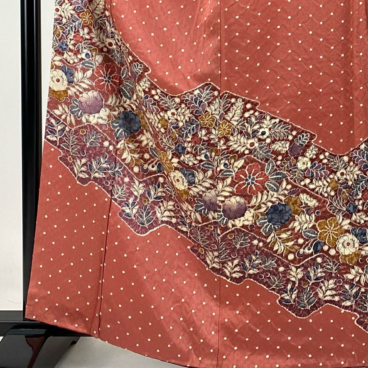 【庫存清倉】訪問服 身長161cm 袖長65cm M 雙層 草花紋紋 點點 絞染 粉紅 純蠶絲 優品級