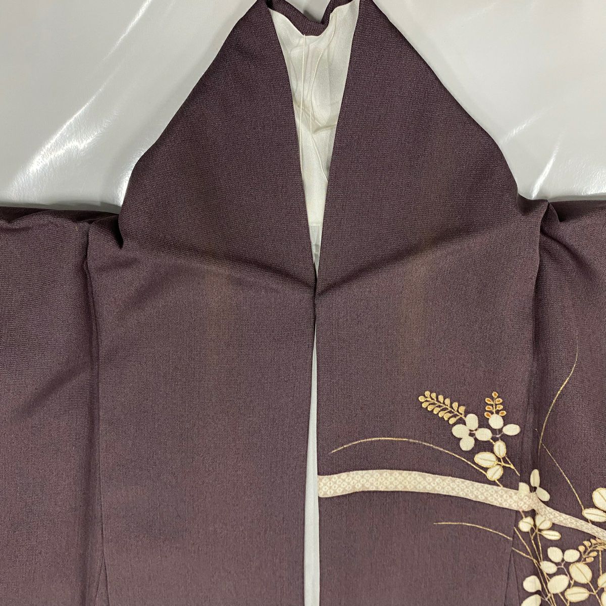 【庫存清倉】訪問服 身長156.5cm 袖長63.5cm S 雙層 秋草 流水 金銀彩 濃紫 純蠶絲 優品級 一つ紋
