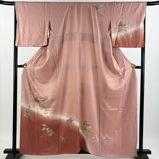 【庫存清倉】 付下 身長161cm 袖長67cm M 雙層 鈴乃屋 冊子 御仕覆 金銀彩 漸層 粉紅 純蠶絲 優品級