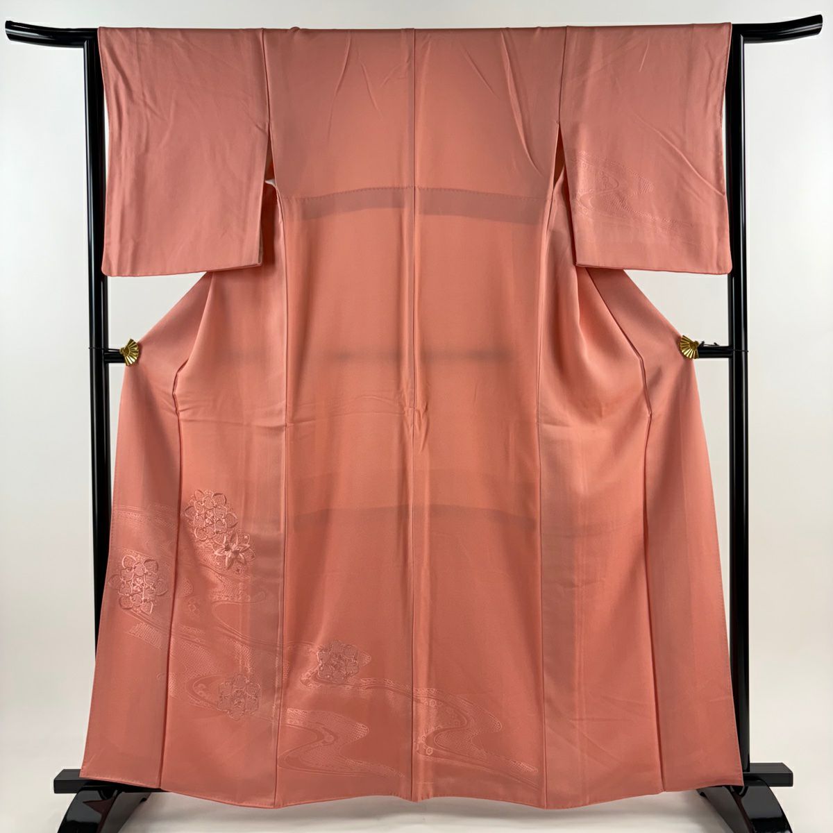 【庫存清倉】 付下 身長162.5cm 袖長62.5cm S 雙層 華紋 流水刺繡 粉紅 純蠶絲 優品級