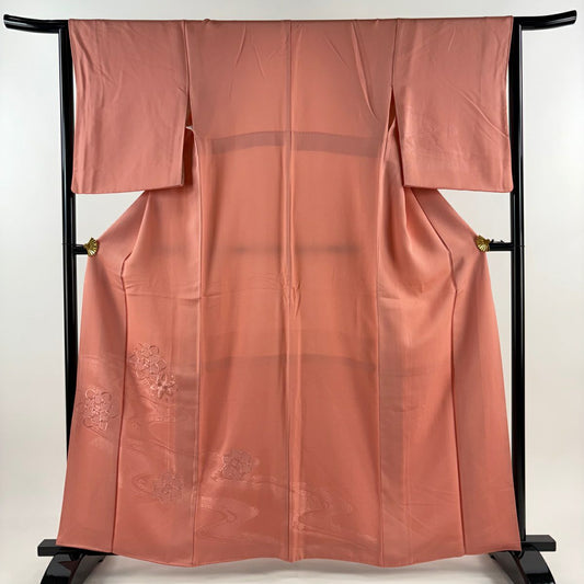 【庫存清倉】 付下 身長162.5cm 袖長62.5cm S 雙層 華紋 流水刺繡 粉紅 純蠶絲 優品級