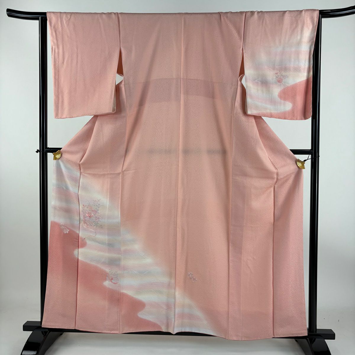 【庫存清倉】 付下 身長160.5cm 袖長66cm M 雙層 大和 貝桶 草花紋刺繡 金銀彩 粉紅 純蠶絲 美品 秀品級