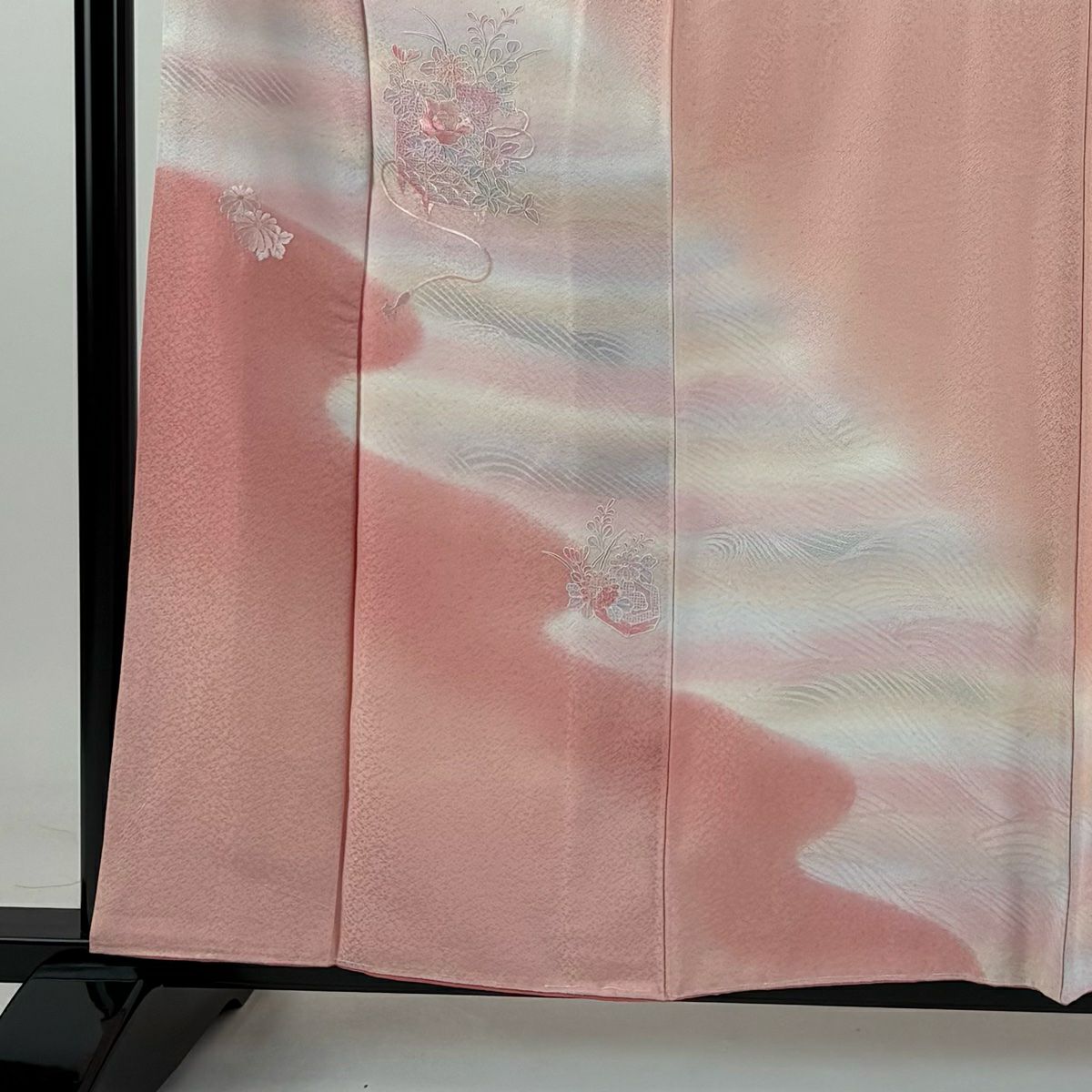 【庫存清倉】 付下 身長160.5cm 袖長66cm M 雙層 大和 貝桶 草花紋刺繡 金銀彩 粉紅 純蠶絲 美品 秀品級