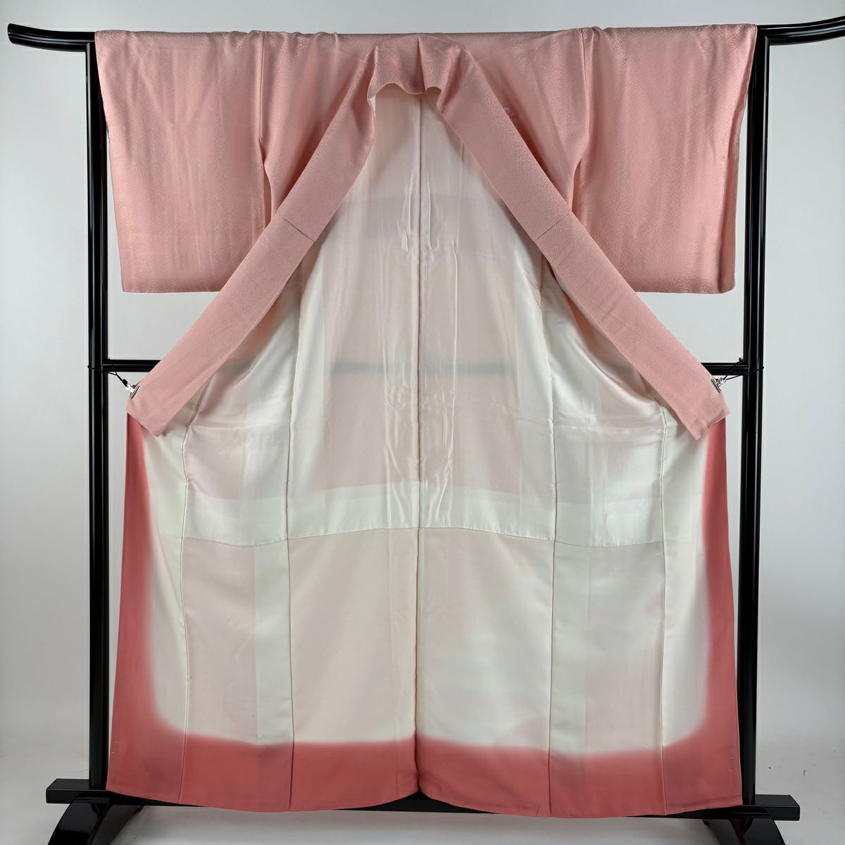 【庫存清倉】 付下 身長160.5cm 袖長66cm M 雙層 大和 貝桶 草花紋刺繡 金銀彩 粉紅 純蠶絲 美品 秀品級