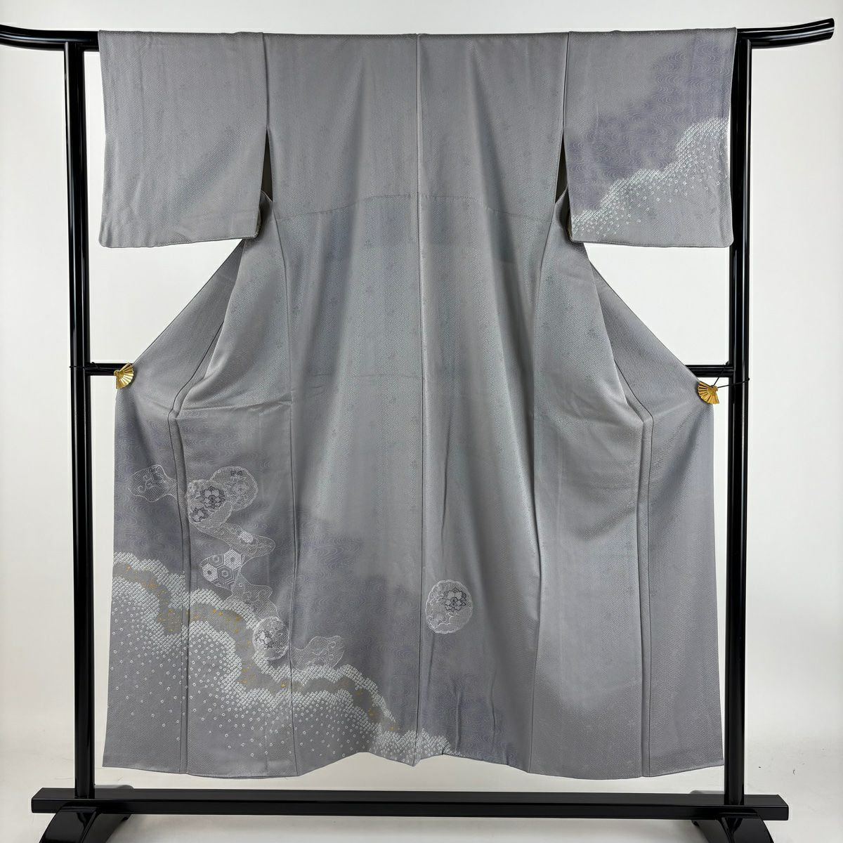 【庫存清倉】訪問服 身長151.5cm 袖長63cm S 雙層 雪輪 龜甲紋 刺繡 絞染 灰紫 純蠶絲 優品級