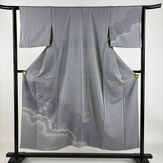 【庫存清倉】訪問服 身長151.5cm 袖長63cm S 雙層 雪輪 龜甲紋 刺繡 絞染 灰紫 純蠶絲 優品級