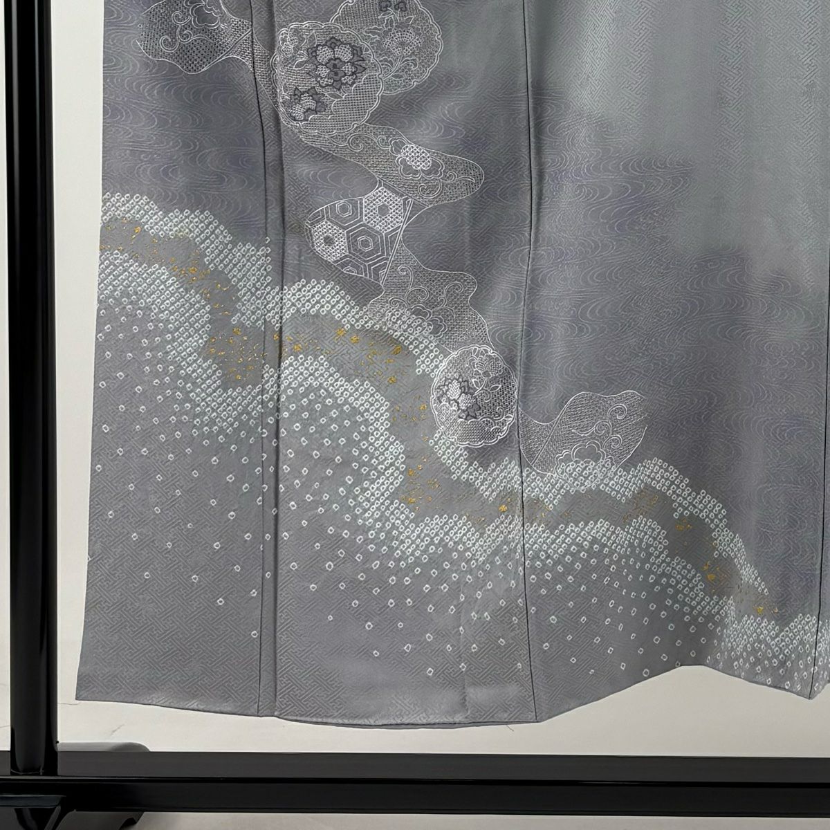 【庫存清倉】訪問服 身長151.5cm 袖長63cm S 雙層 雪輪 龜甲紋 刺繡 絞染 灰紫 純蠶絲 優品級