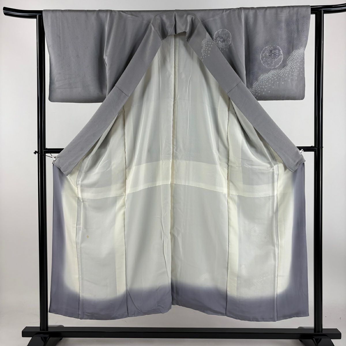 【庫存清倉】訪問服 身長151.5cm 袖長63cm S 雙層 雪輪 龜甲紋 刺繡 絞染 灰紫 純蠶絲 優品級