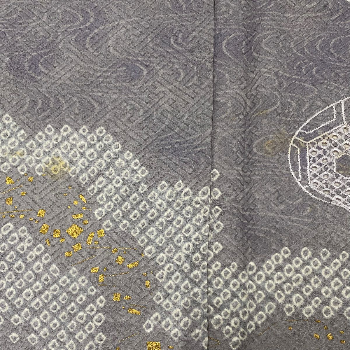 【庫存清倉】訪問服 身長151.5cm 袖長63cm S 雙層 雪輪 龜甲紋 刺繡 絞染 灰紫 純蠶絲 優品級