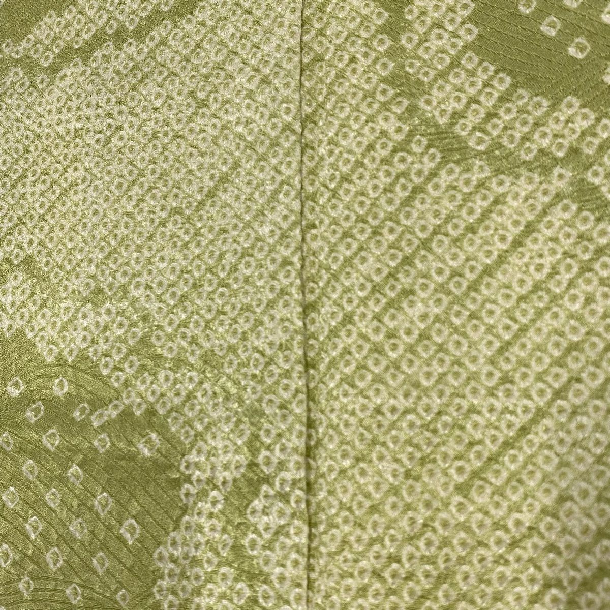 【庫存清倉】 付下 身長160cm 袖長62cm S 雙層 幾何圖案 紋理 絞染 抹茶 純蠶絲 優品級