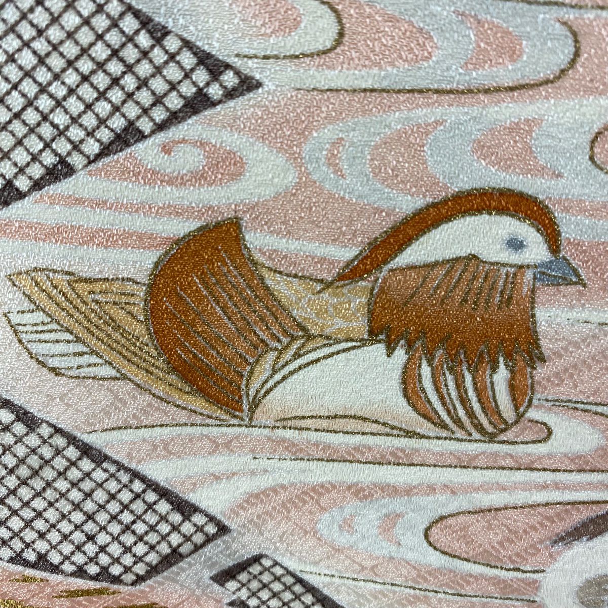 訪問服 身長157.5cm 袖長65cm M 雙層 千總 菊花 鴛鴦 金絲 金銀彩 粉紅 純蠶絲 逸品級