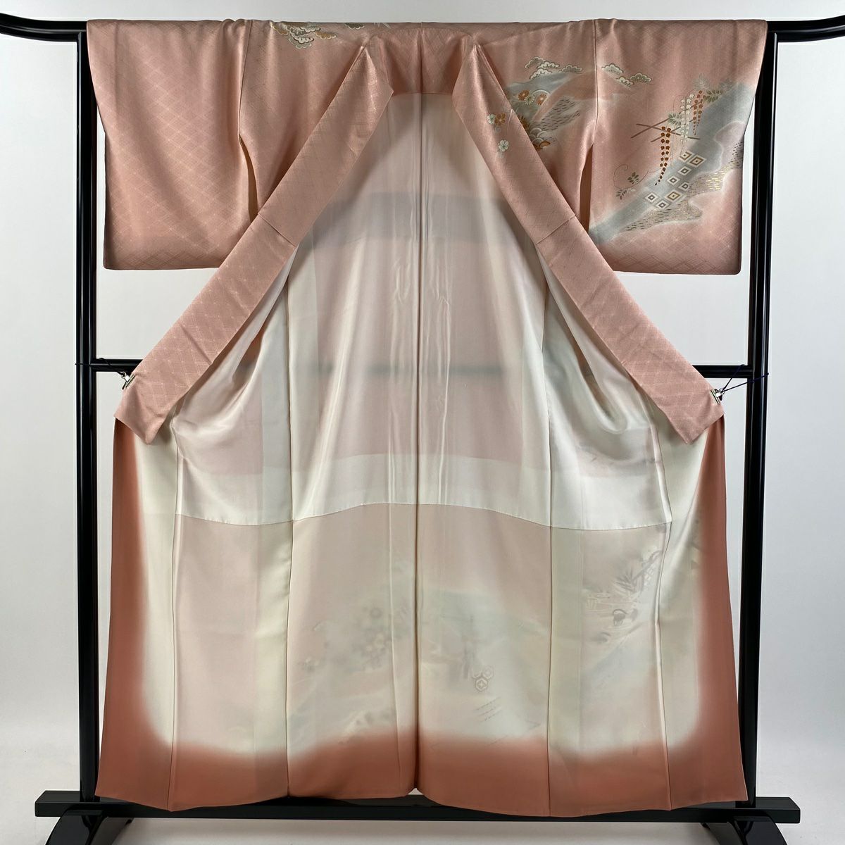 訪問服 身長157.5cm 袖長65cm M 雙層 千總 菊花 鴛鴦 金絲 金銀彩 粉紅 純蠶絲 逸品級