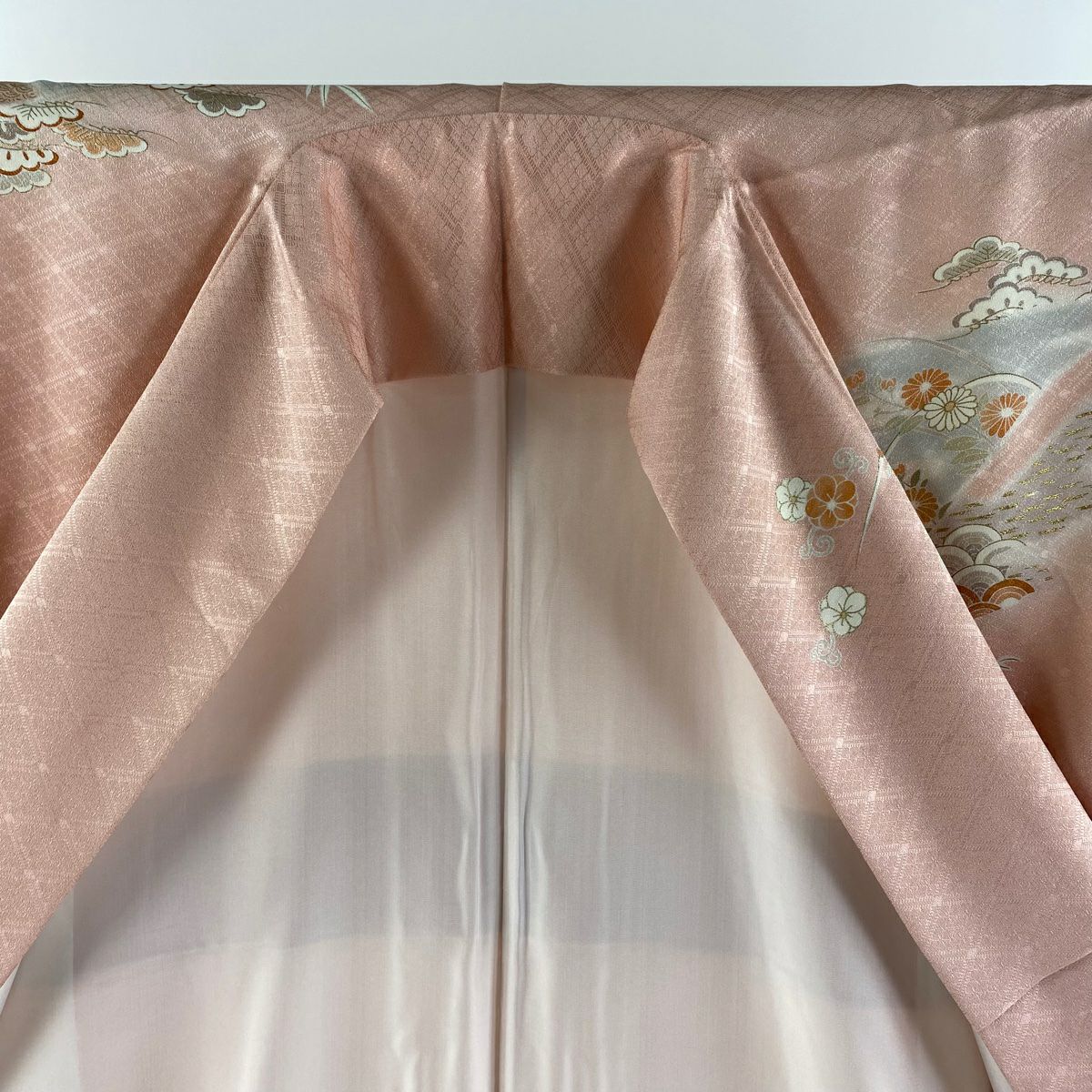 訪問服 身長157.5cm 袖長65cm M 雙層 千總 菊花 鴛鴦 金絲 金銀彩 粉紅 純蠶絲 逸品級