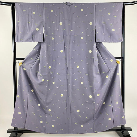 【庫存清倉】 小紋 身長159.5cm 袖長63cm S 雙層 狐 縮緬 灰紫 純蠶絲 名品級