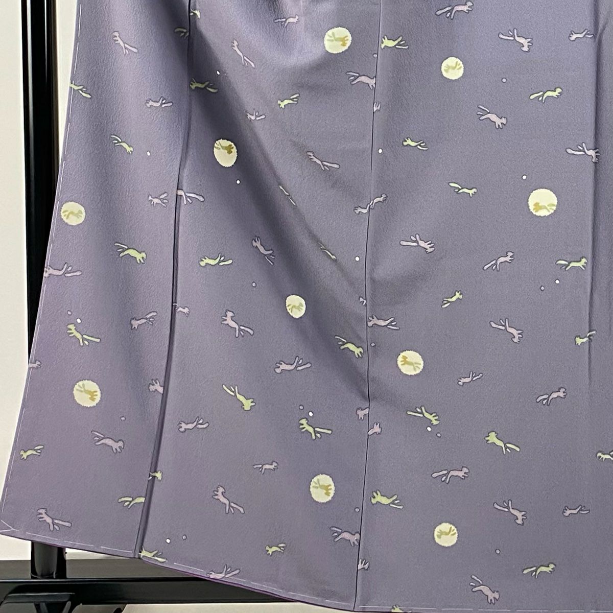 【庫存清倉】 小紋 身長159.5cm 袖長63cm S 雙層 狐 縮緬 灰紫 純蠶絲 名品級