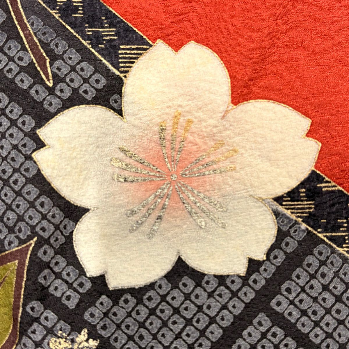 【庫存清倉】訪問服 身長157.5cm 袖長66cm M 雙層 山本寛斎 落款あり 橘 櫻花 金糸 金銀彩 茜 純蠶絲 名品級