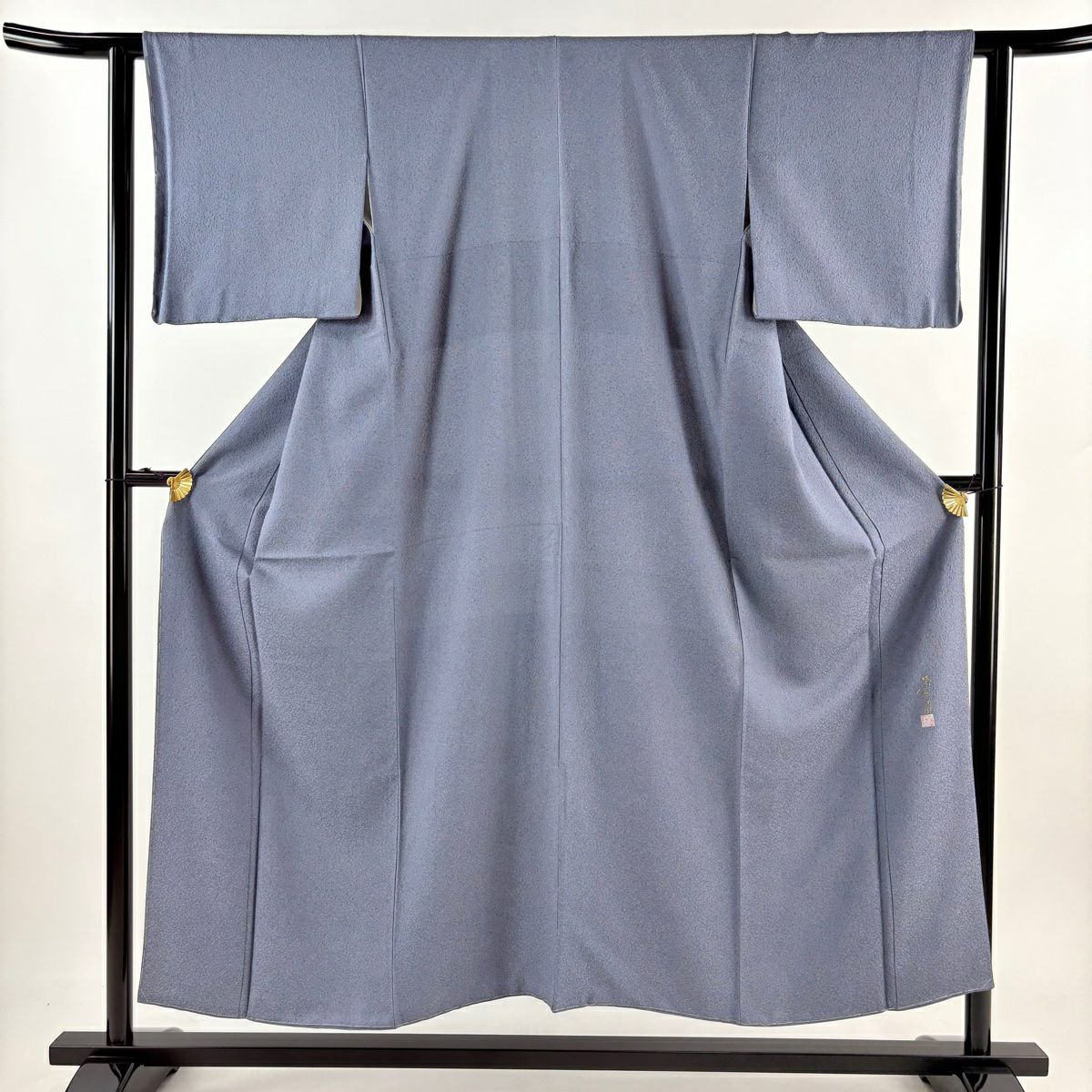 【庫存清倉】 江戶小紋 身長150.5cm 袖長61cm S 雙層 堅牢草木染 有落款 鮫文 青灰 純蠶絲 名品級