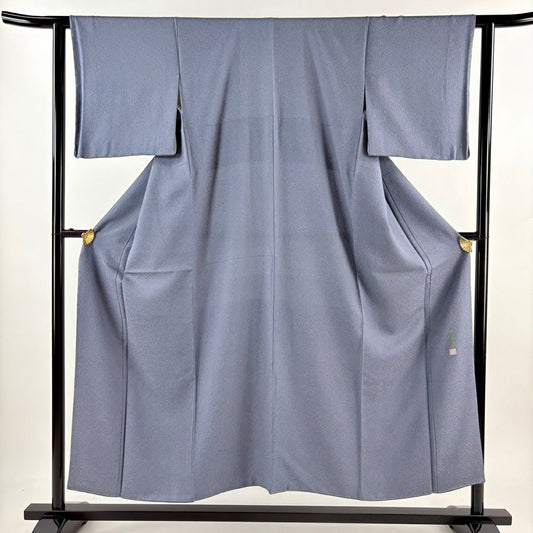 【庫存清倉】 江戶小紋 身長150.5cm 袖長61cm S 雙層 堅牢草木染 有落款 鮫文 青灰 純蠶絲 名品級