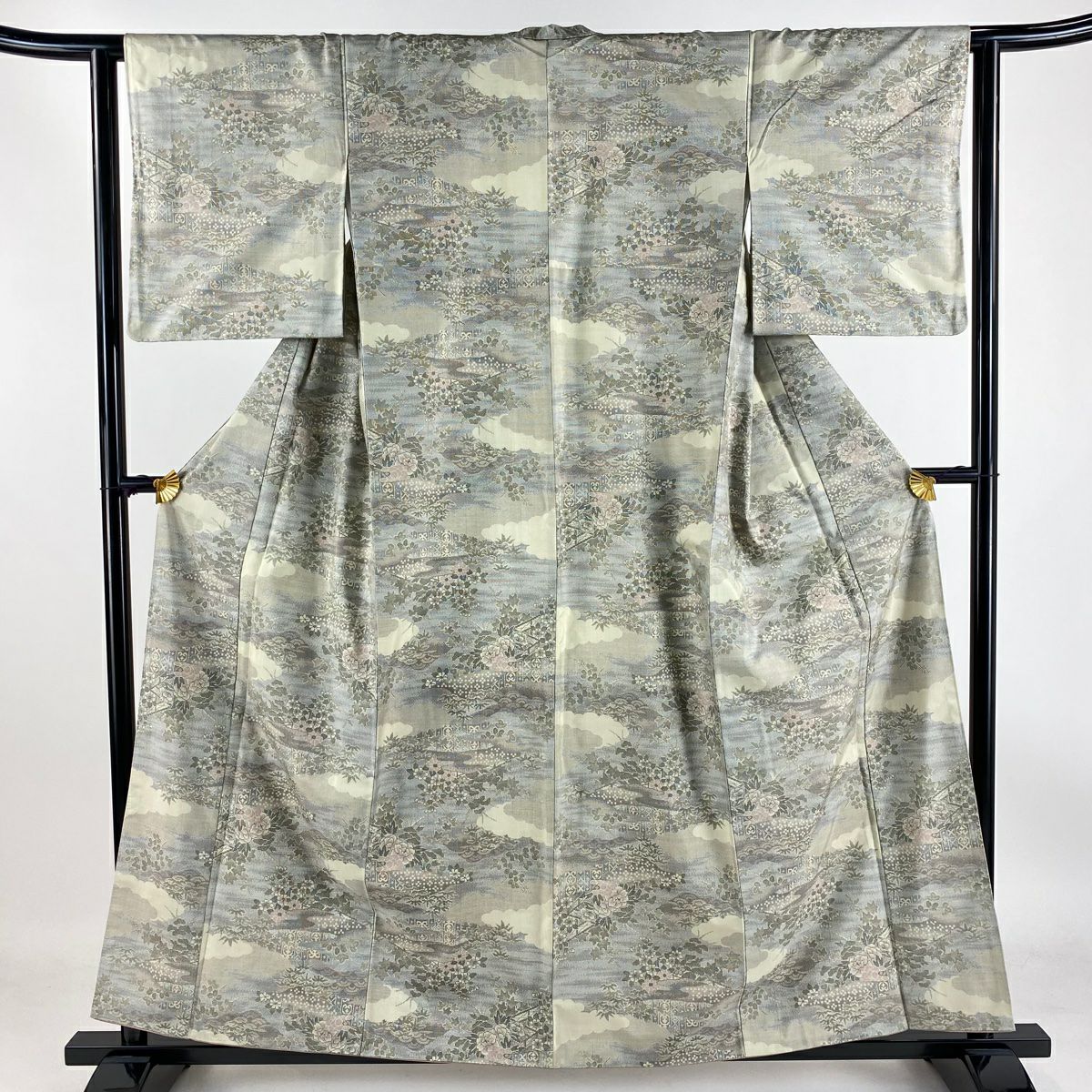 【庫存清倉】 紬織織 身長158cm 袖長62.5cm S 雙層 草花紋紋 雲文 米色 純蠶絲 美品 名品級
