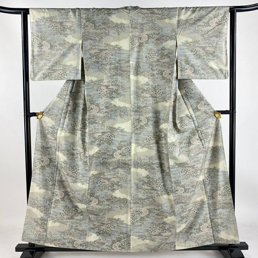 【庫存清倉】 紬織織 身長158cm 袖長62.5cm S 雙層 草花紋紋 雲文 米色 純蠶絲 美品 名品級