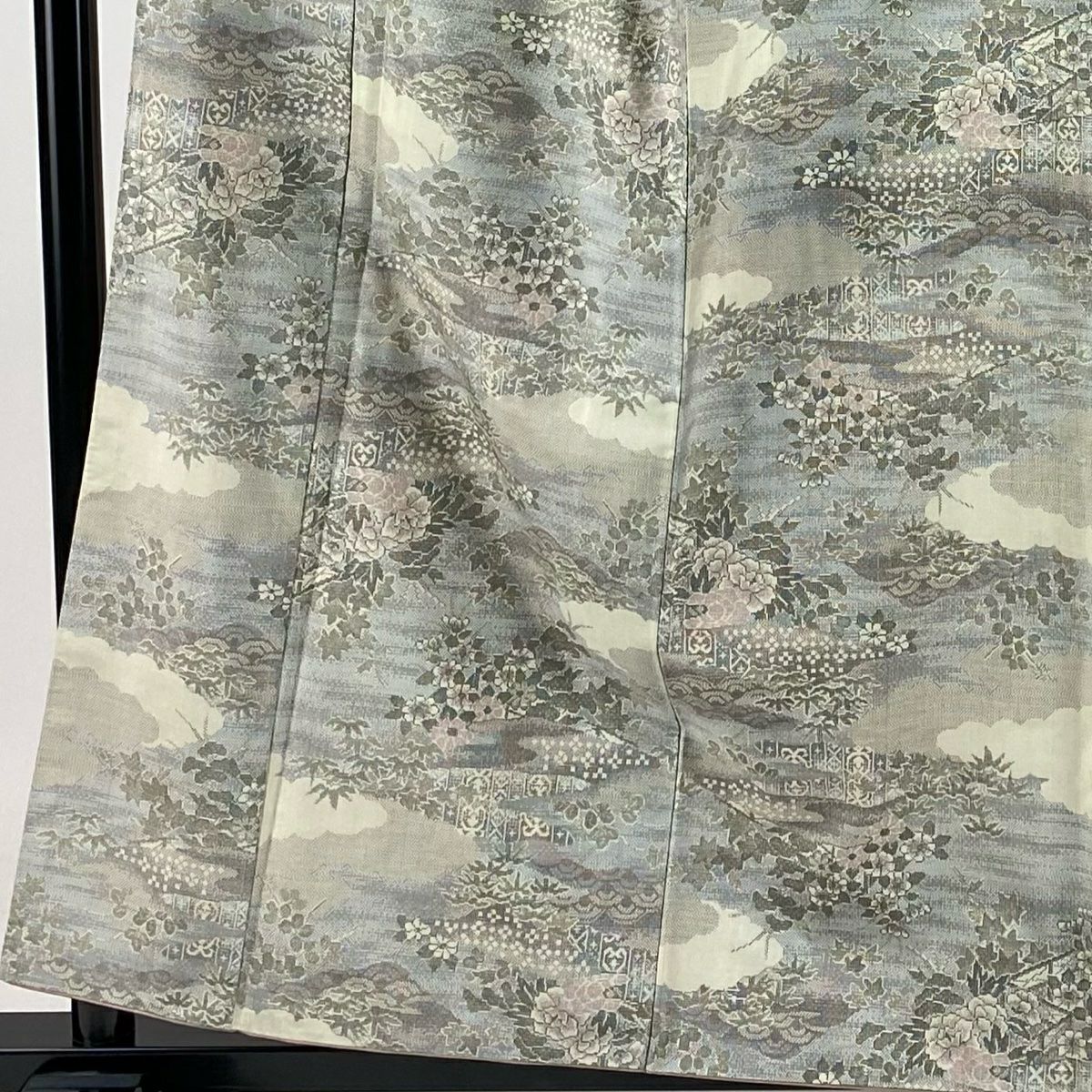 【庫存清倉】 紬織織 身長158cm 袖長62.5cm S 雙層 草花紋紋 雲文 米色 純蠶絲 美品 名品級