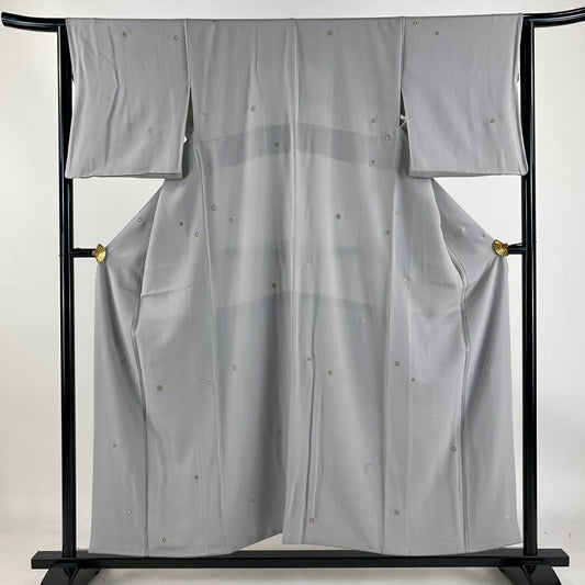 【庫存清倉】 小紋 身長154.5cm 袖長64cm M 雙層 圓文 刺繡 灰紫 純蠶絲 優品級