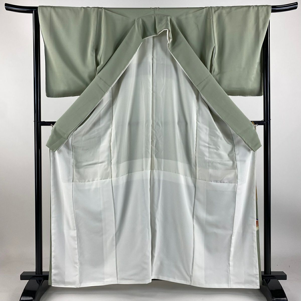 【庫存清倉】 留袖禮服禮服 身長162cm 袖長65.5cm M 雙層 鴛鴦 霞 金絲 金銀彩 灰綠 純蠶絲 優品級 三個紋樣