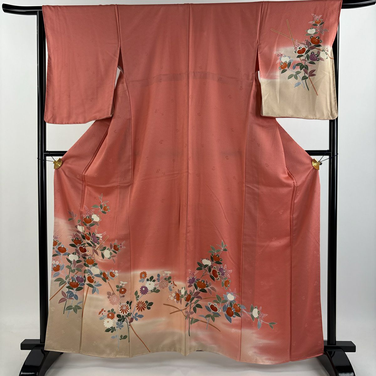 【庫存清倉】訪問服 身長161.5cm 袖長66cm M 雙層 橘花 菊花 辨染 漸層 粉紅 純蠶絲 優品級