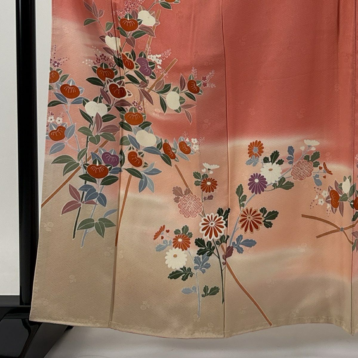 【庫存清倉】訪問服 身長161.5cm 袖長66cm M 雙層 橘花 菊花 辨染 漸層 粉紅 純蠶絲 優品級