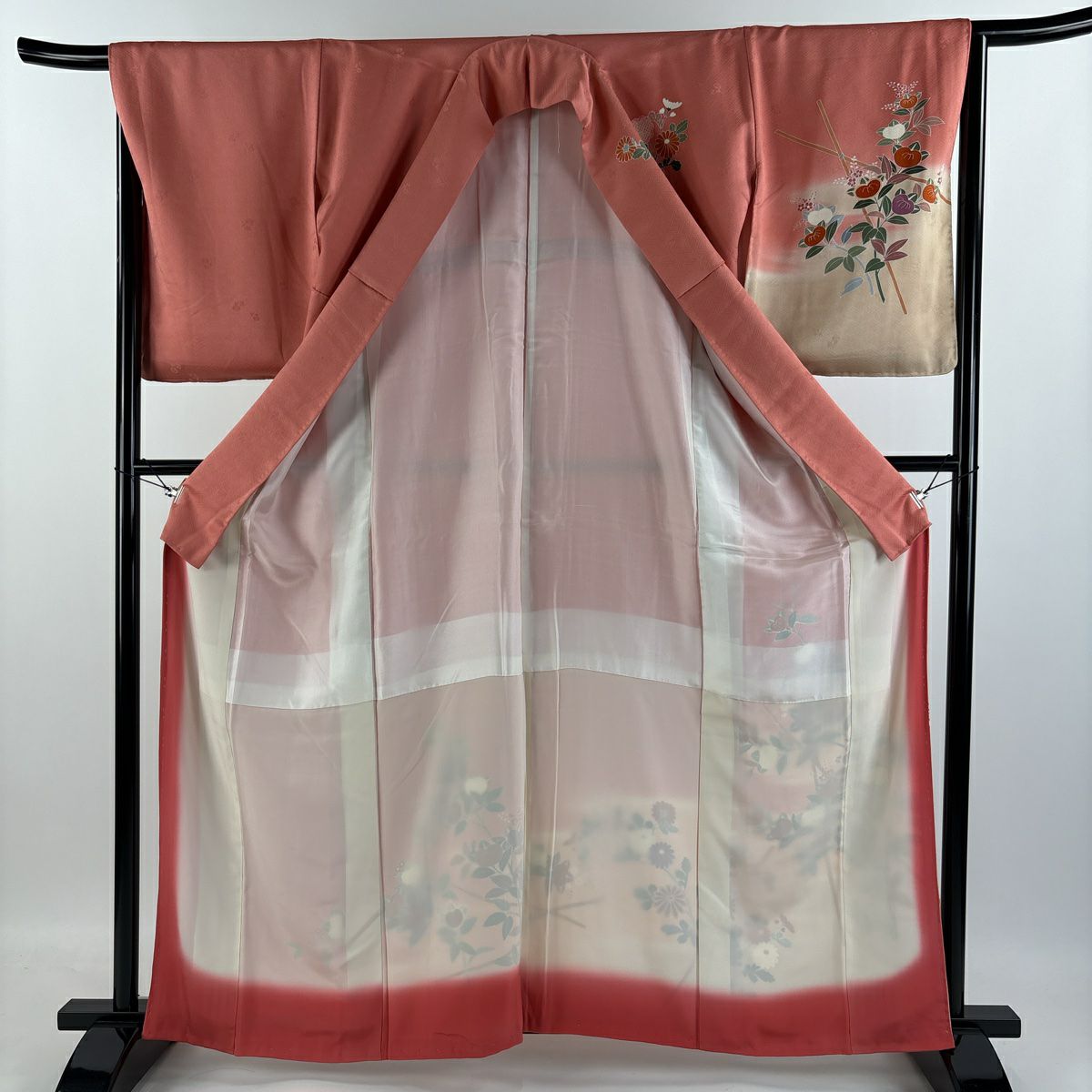 【庫存清倉】訪問服 身長161.5cm 袖長66cm M 雙層 橘花 菊花 辨染 漸層 粉紅 純蠶絲 優品級