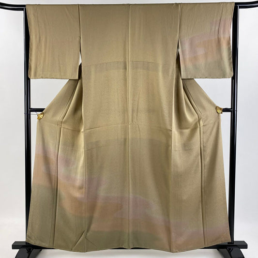 【庫存清倉】 付下 身長159cm 袖長63.5cm S 雙層 霞 鮫 漸層 灰茶 純蠶絲 美品 秀品級