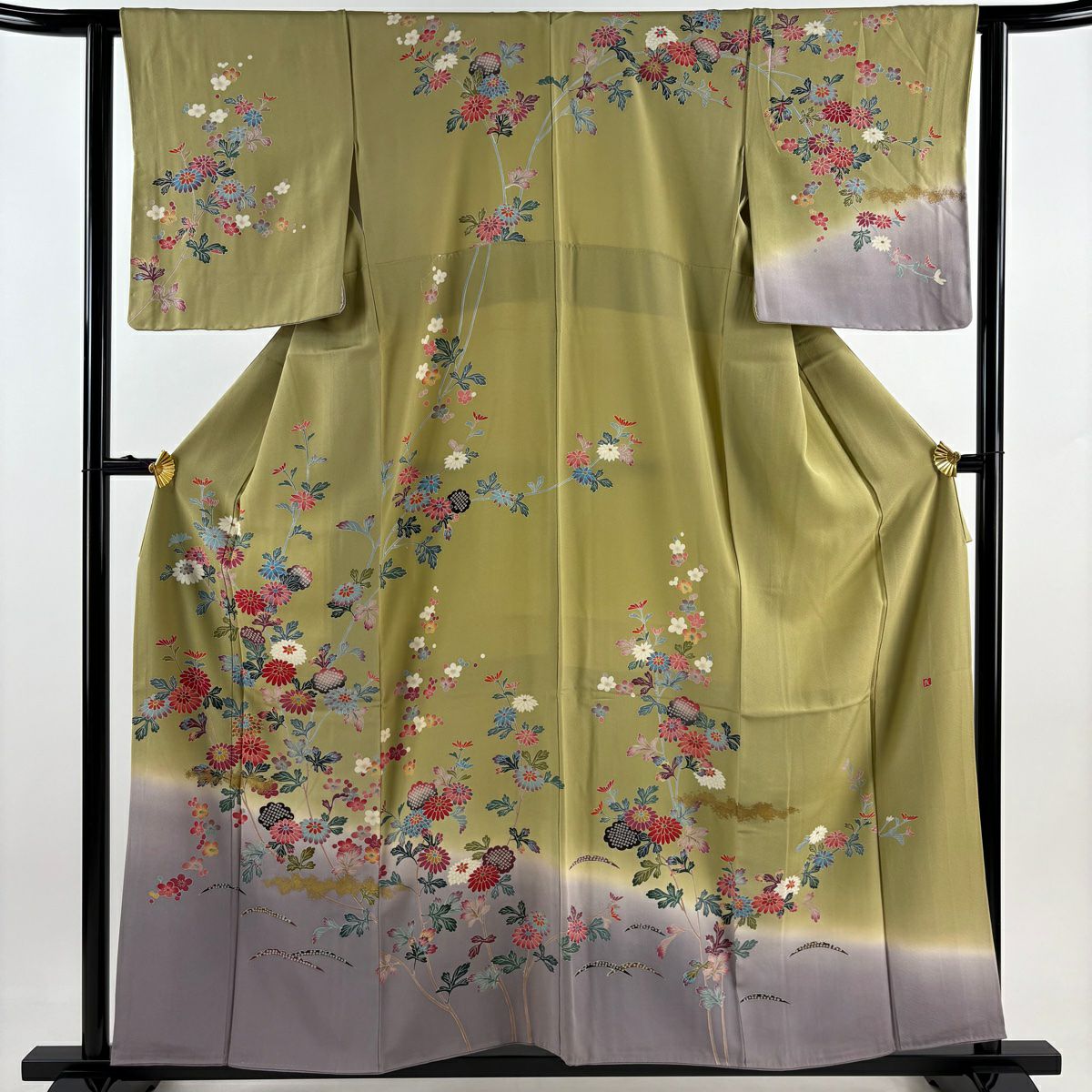 【庫存清倉】訪問服 身長157cm 袖長63cm S 雙層 附款式 菊花 梅花 金銀彩 染分 山吹茶 純蠶絲 名品級