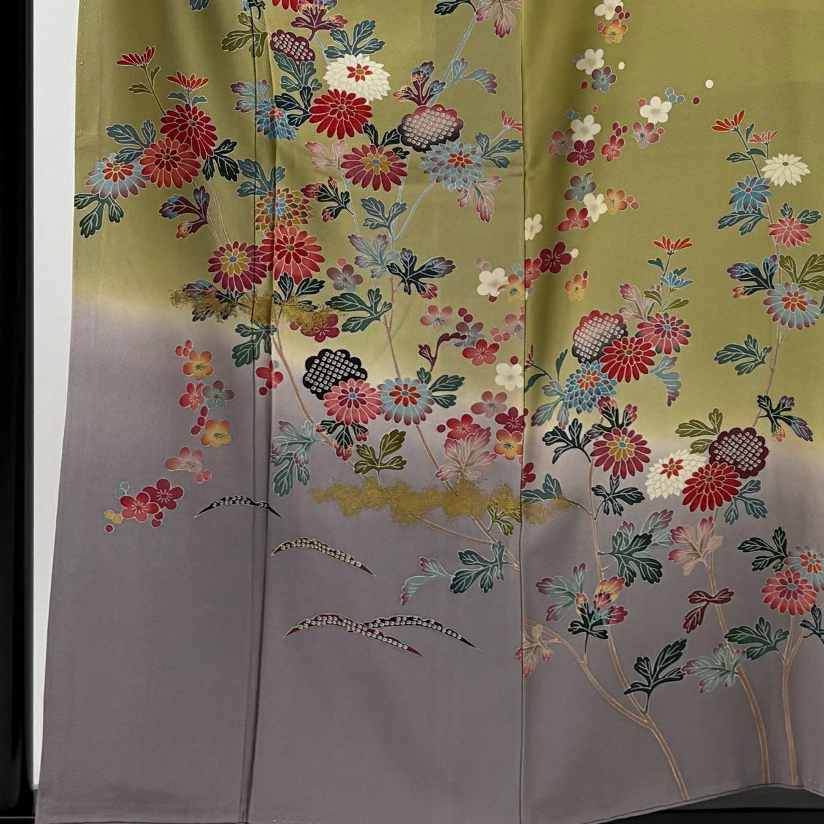 【庫存清倉】訪問服 身長157cm 袖長63cm S 雙層 附款式 菊花 梅花 金銀彩 染分 山吹茶 純蠶絲 名品級