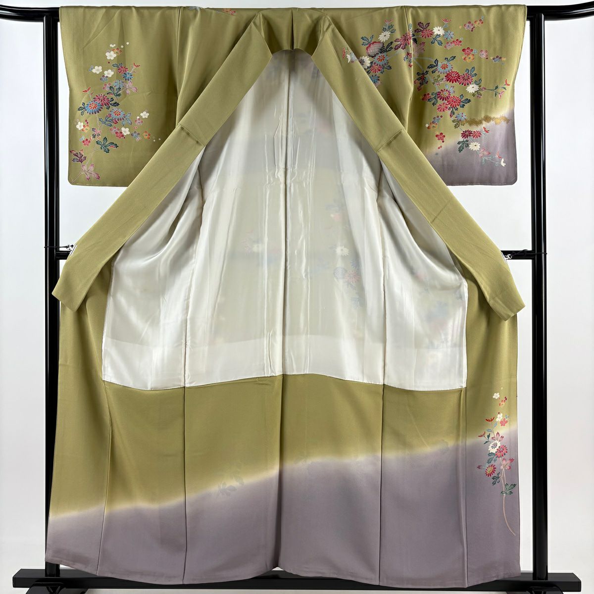 【庫存清倉】訪問服 身長157cm 袖長63cm S 雙層 附款式 菊花 梅花 金銀彩 染分 山吹茶 純蠶絲 名品級