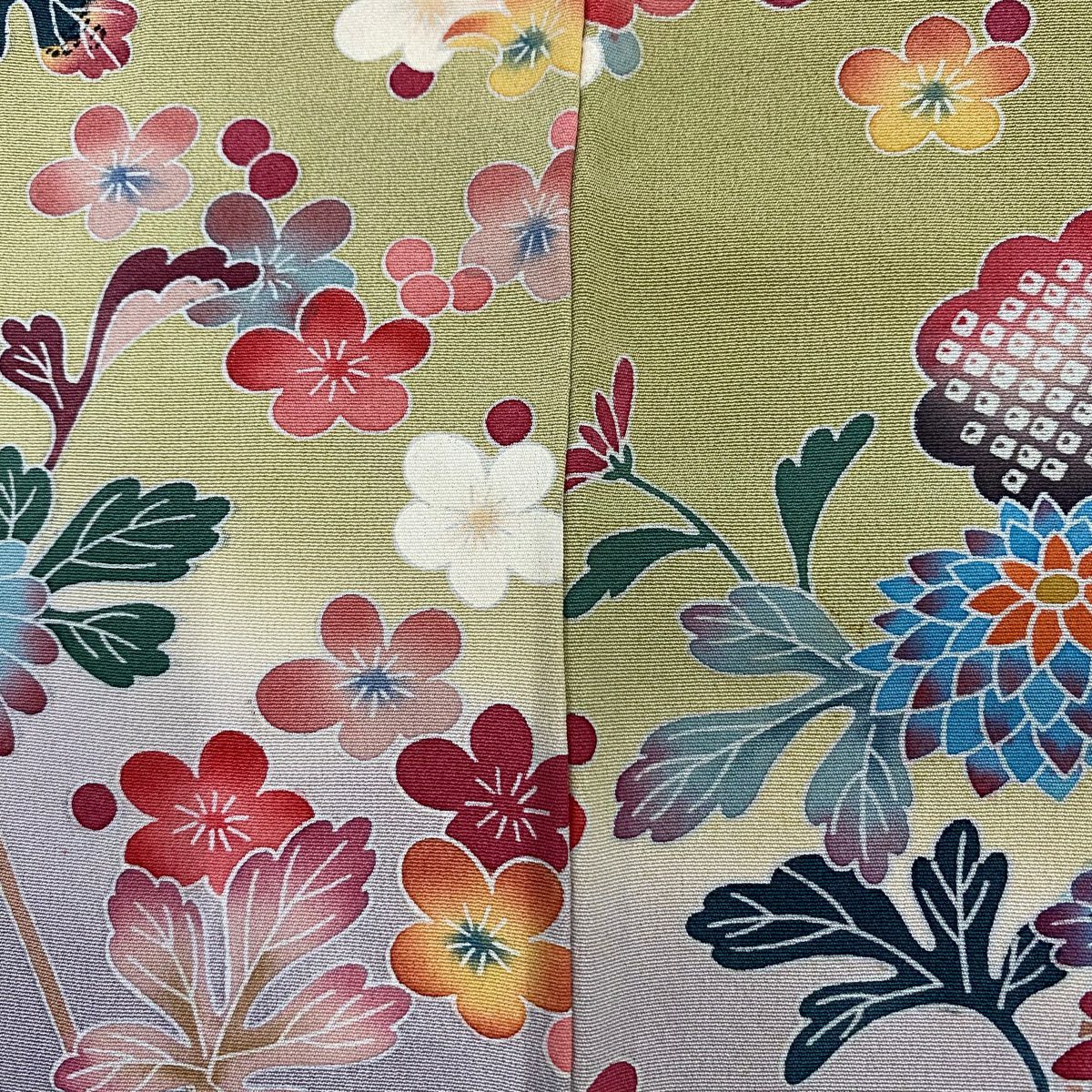 【庫存清倉】訪問服 身長157cm 袖長63cm S 雙層 附款式 菊花 梅花 金銀彩 染分 山吹茶 純蠶絲 名品級