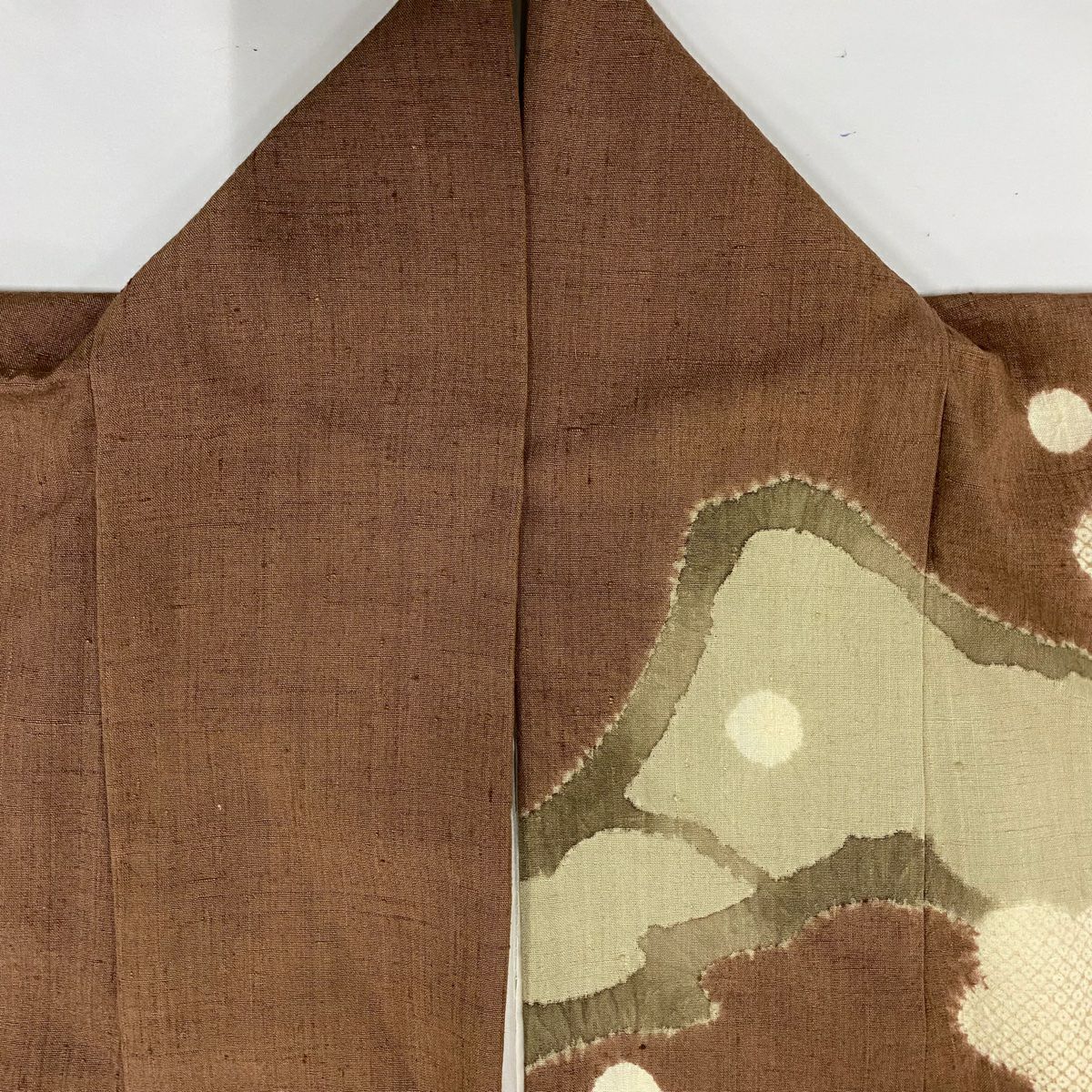 【庫存清倉】訪問服 身長159.5cm 袖長63.5cm S 雙層 紬織織 枝梅花 流水 絞染 茶 純蠶絲 名品級