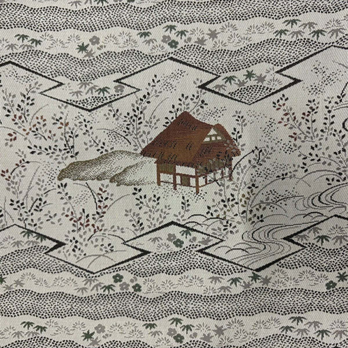 【庫存清倉】 付下 身長160.5cm 袖長65.5cm M 雙層 家屋 松樹葉 灰 純蠶絲 名品級