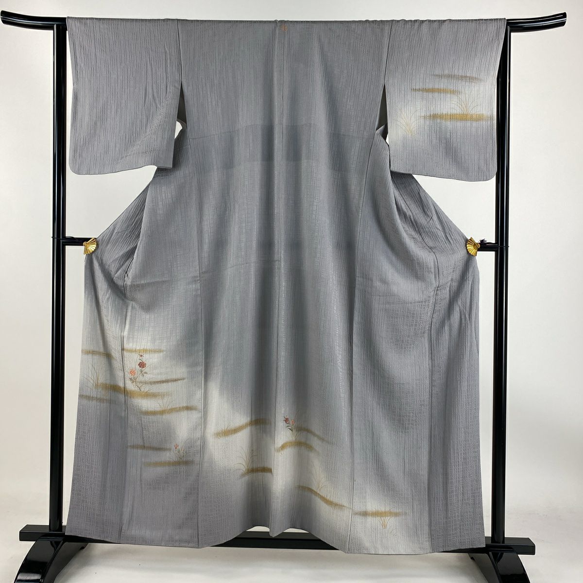 【庫存清倉】 付下 身長158.5cm 袖長64cm M 雙層 草花紋紋 霞 刺繡 金彩裝飾 淡紫 純蠶絲 優品級 一個紋