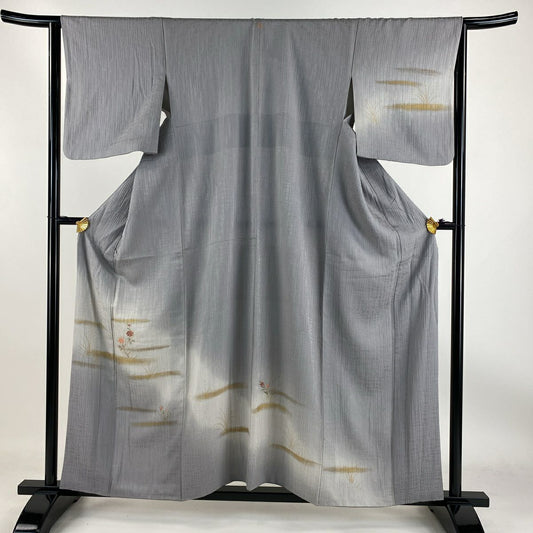 【庫存清倉】 付下 身長158.5cm 袖長64cm M 雙層 草花紋紋 霞 刺繡 金彩裝飾 淡紫 純蠶絲 優品級 一個紋